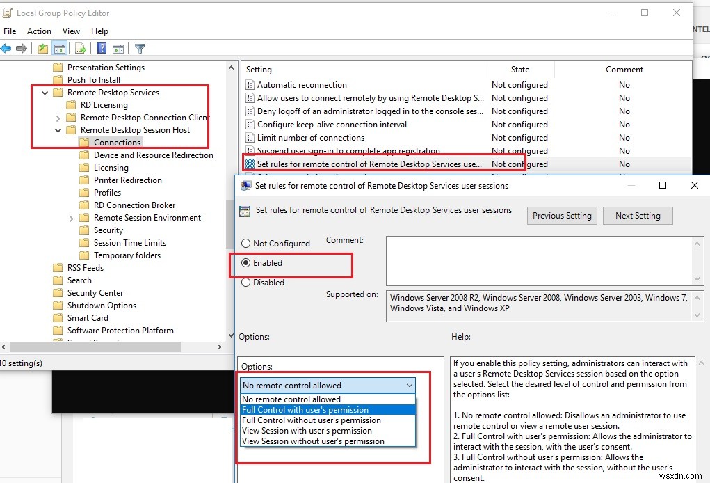 Làm thế nào để Shadow (Điều khiển từ xa) phiên RDP của người dùng trên RDS Windows Server 2016/2019? 