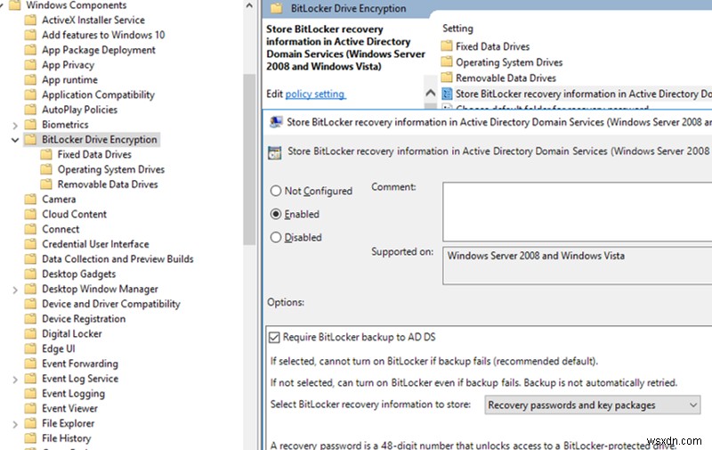 Lưu trữ các khóa khôi phục BitLocker trong Active Directory 