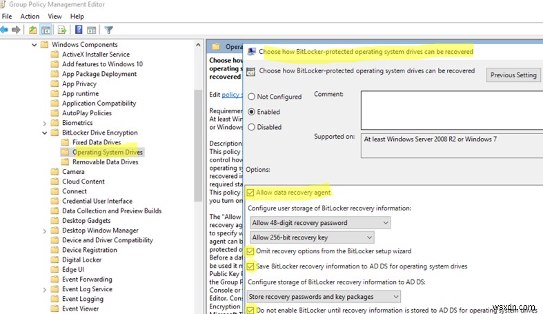 Lưu trữ các khóa khôi phục BitLocker trong Active Directory 