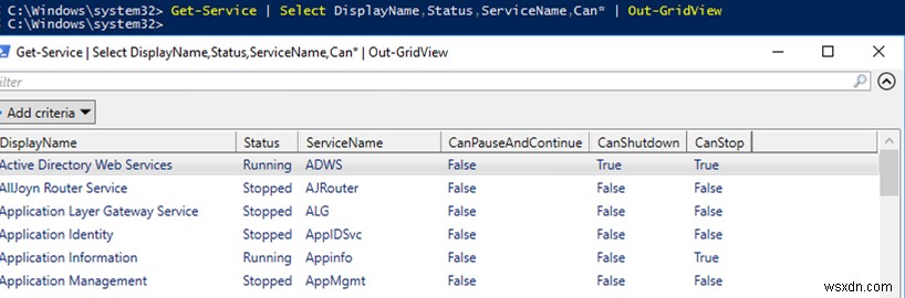 Sử dụng Out-GridView để xem và chọn dữ liệu bảng trong PowerShell 