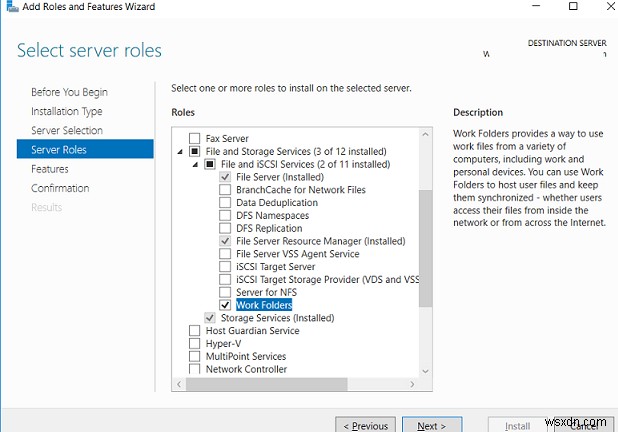Định cấu hình thư mục công việc trên Windows Server 2016 