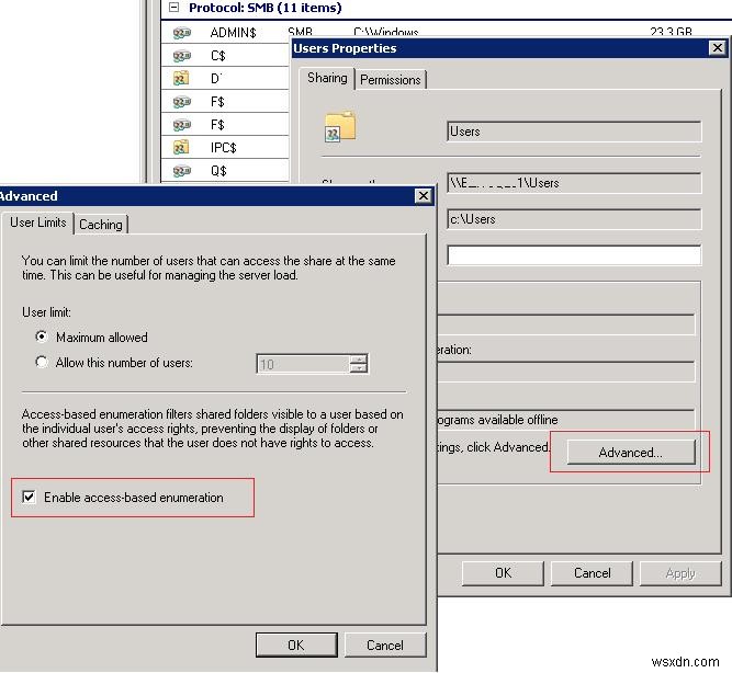 Làm cách nào để kích hoạt tính năng liệt kê dựa trên quyền truy cập (ABE) trên Windows Server? 