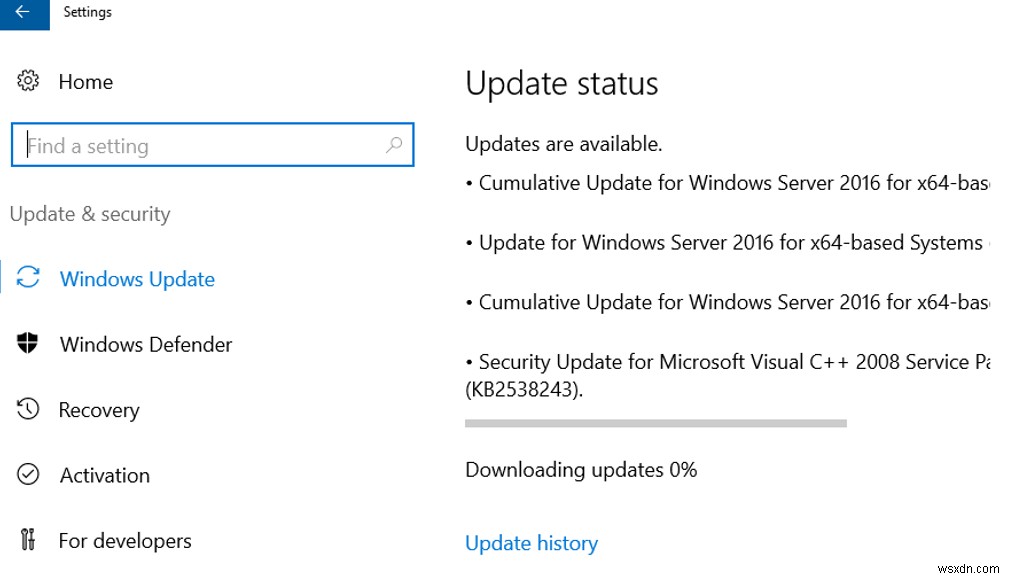 Sự cố “Tải xuống bản cập nhật 0%” trên Windows Server 2016 và Windows 10 