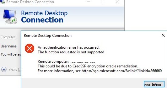 Lỗi xác thực RDP:Mã hóa CredSSP Oracle Remediation 