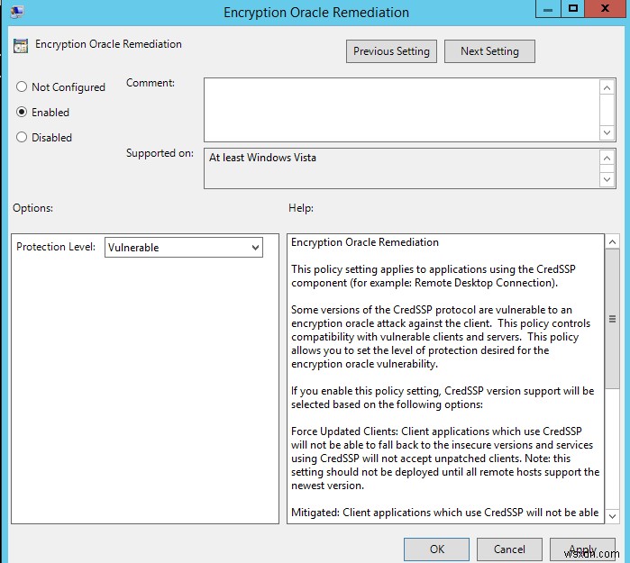 Lỗi xác thực RDP:Mã hóa CredSSP Oracle Remediation 