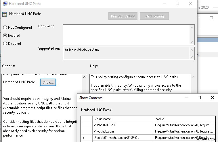 Không thể truy cập các thư mục SYSVOL và NETLOGON từ Windows 10 