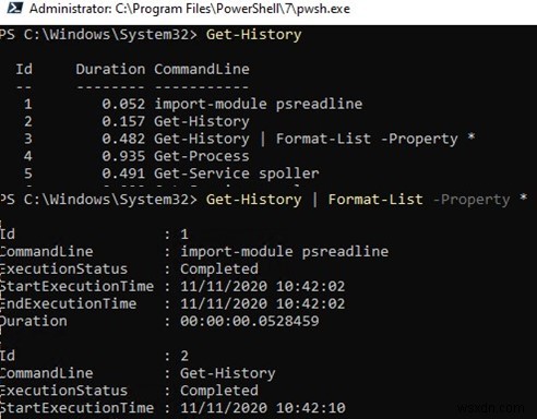 Lịch sử lệnh trước trong Bảng điều khiển PowerShell 