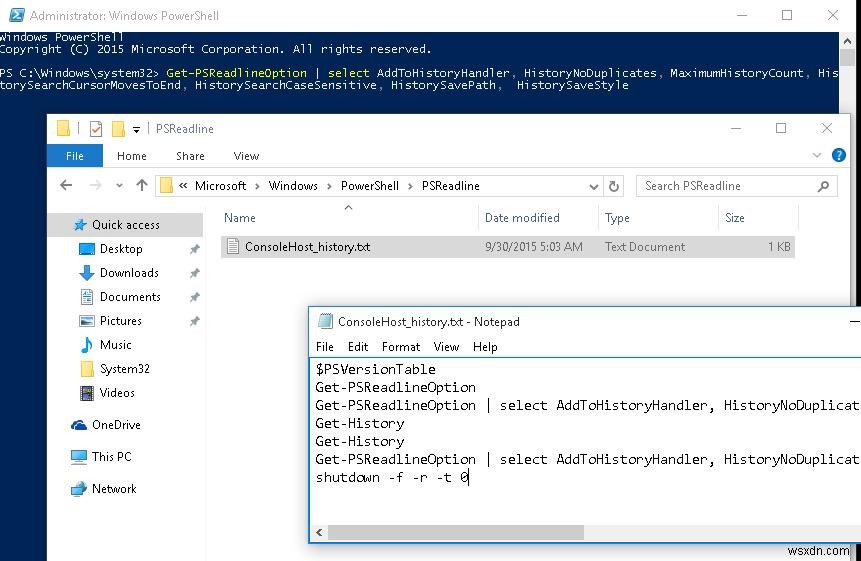 Lịch sử lệnh trước trong Bảng điều khiển PowerShell 