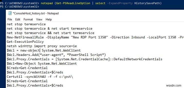 Lịch sử lệnh trước trong Bảng điều khiển PowerShell 