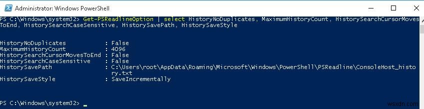 Lịch sử lệnh trước trong Bảng điều khiển PowerShell 