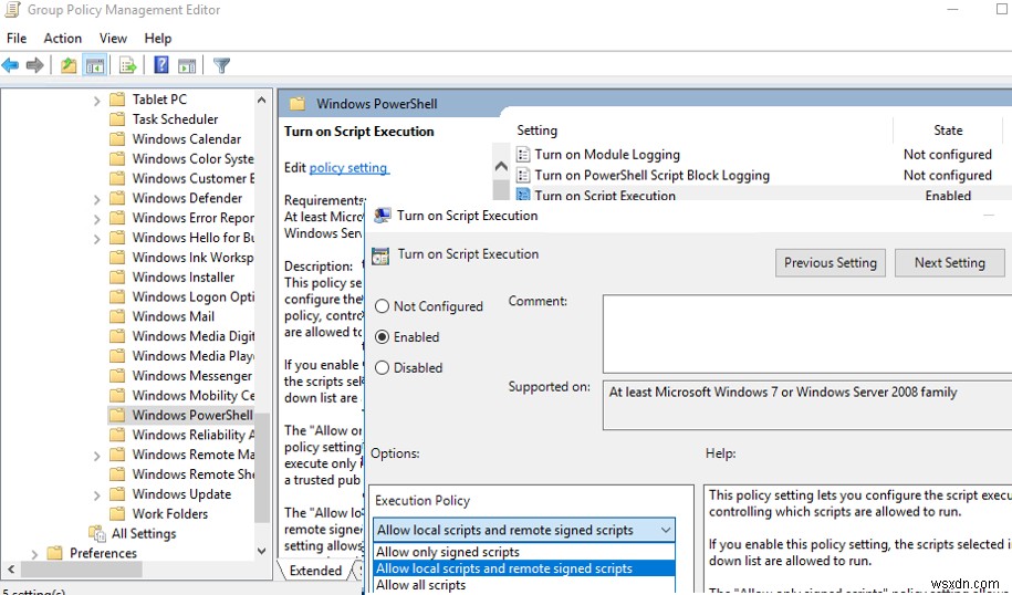 Định cấu hình chính sách thực thi tập lệnh PowerShell 