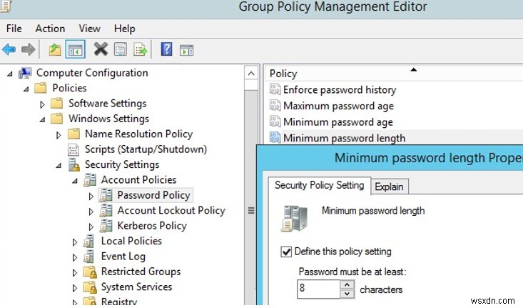 Định cấu hình chính sách mật khẩu miền trong Active Directory 