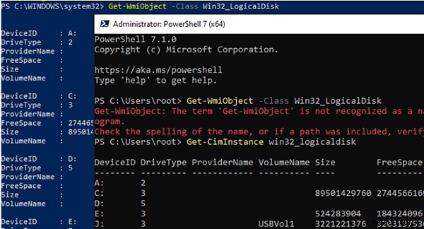 PowerShell:Kiểm tra dung lượng đĩa trống và mức sử dụng đĩa 