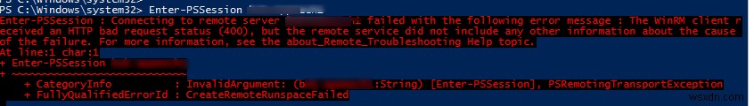 Máy khách WinRM nhận được trạng thái yêu cầu không hợp lệ HTTP (400) 