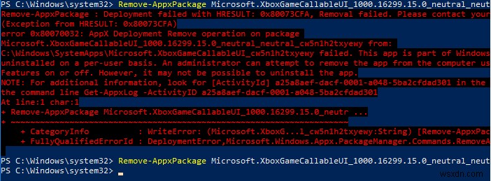 Lỗi 0x80073CFA:Không thể gỡ cài đặt ứng dụng bằng cách sử dụng Remove-AppxPackage trong Windows 10 