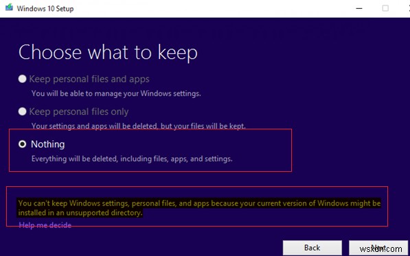 Lỗi nâng cấp Windows 10:Windows có thể được cài đặt trong thư mục không được hỗ trợ 
