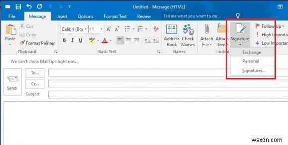 Khắc phục:Nút “Chữ ký” không hoạt động trong Outlook 2013/2016 