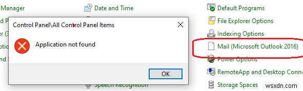 Không tìm thấy ứng dụng thư trong bảng điều khiển trên Windows 10 