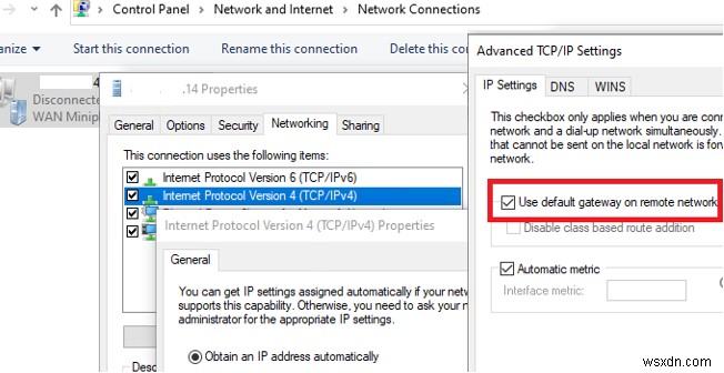 Windows 10:Không có kết nối Internet sau khi kết nối với máy chủ VPN 
