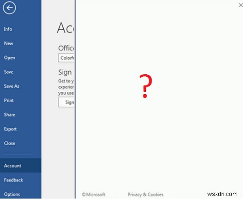 Màn hình đăng nhập trống trong Ứng dụng Office 365 (Outlook, Nhóm, v.v.) 