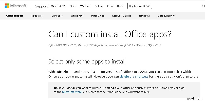 Làm thế nào để chỉ cài đặt các ứng dụng cụ thể trong Office 2016 / Office 365? 