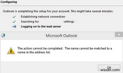 Outlook:Tên không thể khớp với tên trong danh sách địa chỉ 