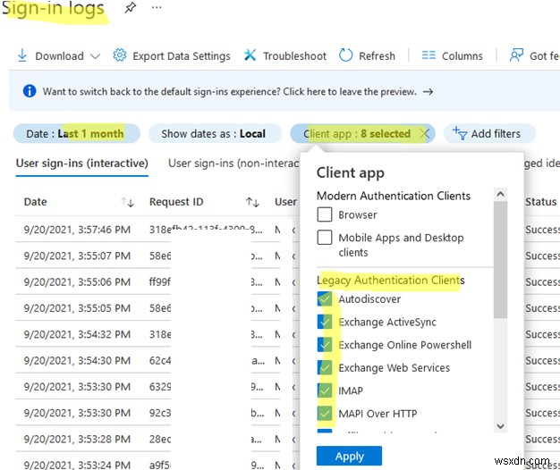 Bật xác thực hiện đại hoặc cơ bản cho Microsoft 365 