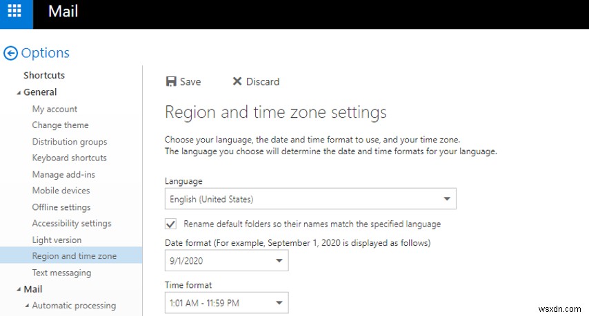 Cài đặt Hộp thư Khu vực (Ngôn ngữ, TimeZone) trong Outlook, Exchange và Microsoft 365 