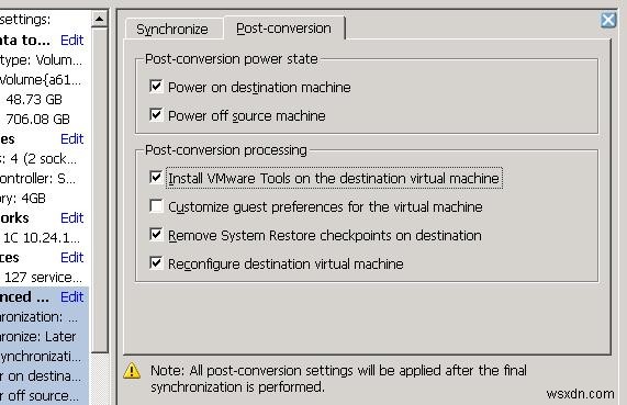 VMware Converter:Đồng bộ hóa các thay đổi khi điều chỉnh P2V hoặc V2V 