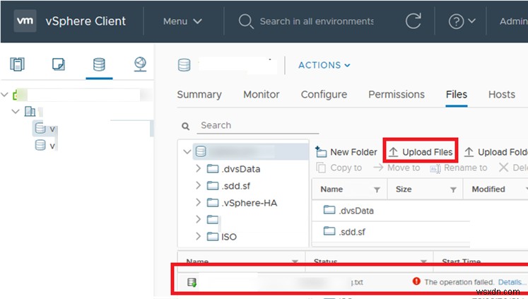 VMWare vSphere:Không tải được tệp lên kho dữ liệu 