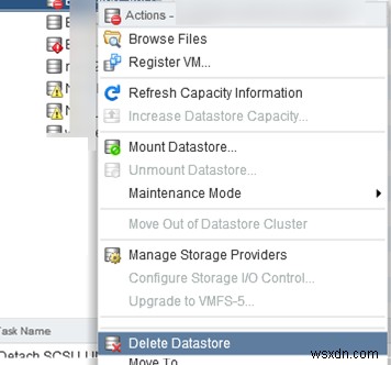 Không thể tháo / xóa kho dữ liệu VMFS:Tài nguyên đang được sử dụng 