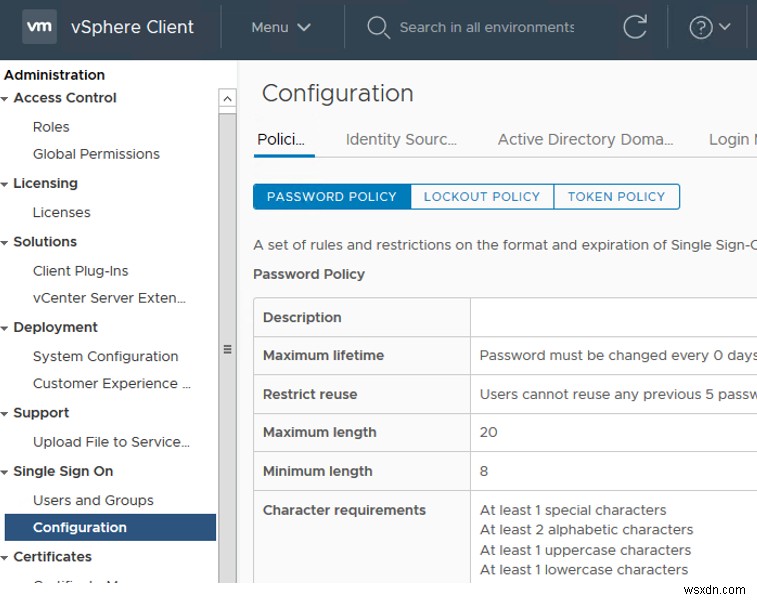 VMWare vSphere:Quản lý Cài đặt Hết hạn Mật khẩu 