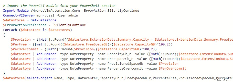 Kiểm tra dung lượng trống trên Kho dữ liệu VMFS qua PowerCLI 