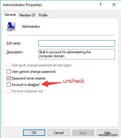 Khắc phục:Tài khoản của bạn đã bị vô hiệu hóa trên Windows 10 