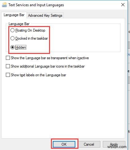 Bật hoặc tắt Thanh ngôn ngữ và Chỉ báo nhập liệu trên Windows 10 