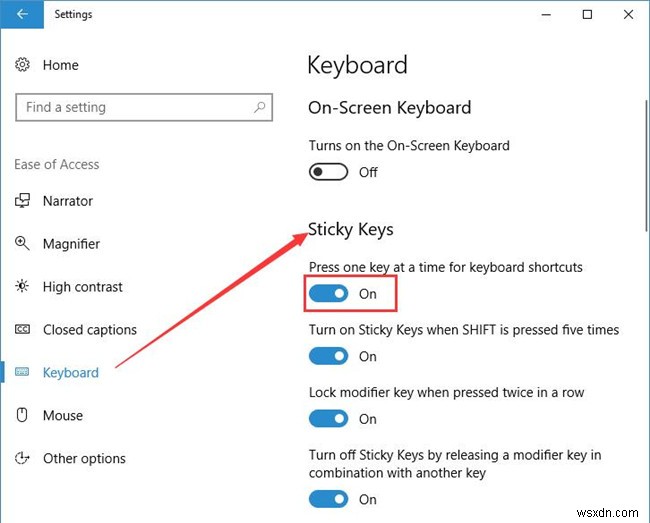 Cách bật hoặc tắt Phím cố định trên Windows 10 