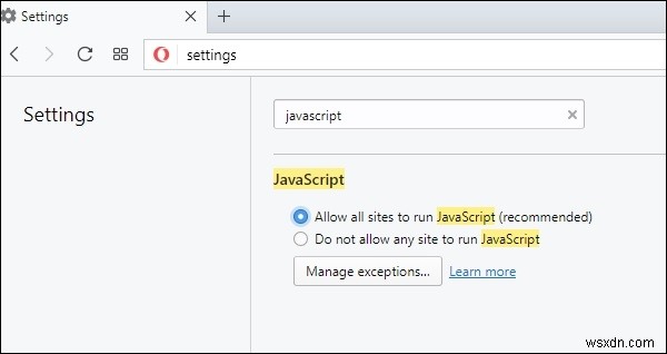 Làm cách nào để kích hoạt JavaScript trong Opera? 