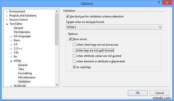 Thêm xác thực HTML5 vào Visual Studio 