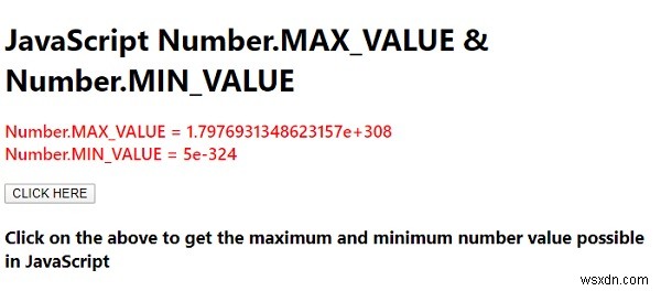 JavaScript Number.MAX_VALUE &Number.MIN_VALUE với các ví dụ 