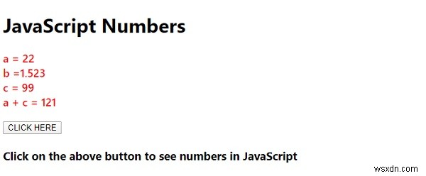 Ví dụ về JavaScript Numbers 