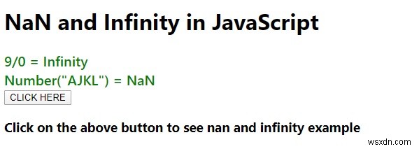 Ví dụ về NaN và Infinity trong JavaScript 