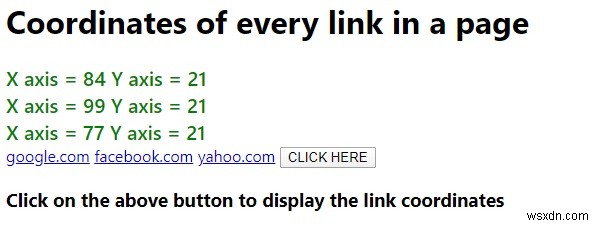 Mã JavaScript để tìm tọa độ của mọi liên kết trong một trang 