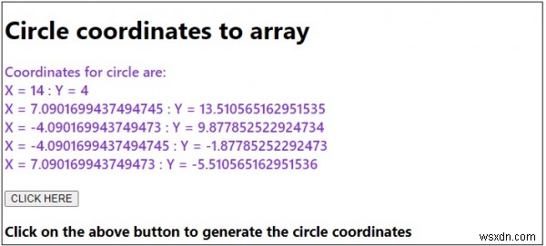 Tọa độ vòng tròn thành mảng trong JavaScript 