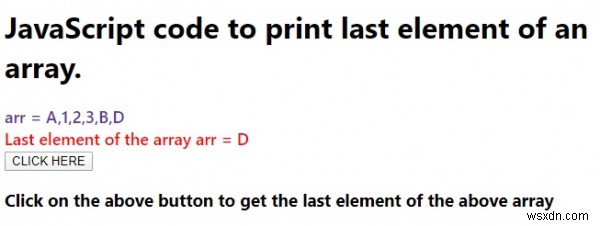 Mã JavaScript để in phần tử cuối cùng của một mảng 