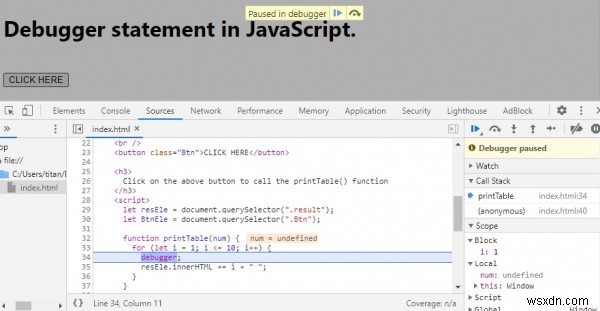 Câu lệnh trình gỡ lỗi trong JavaScript 