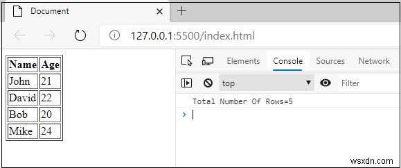 JavaScript Nhận số hàng của một bảng HTML? 