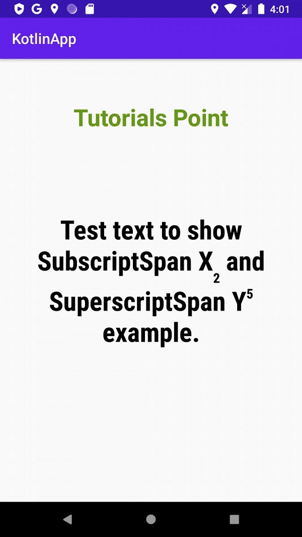 Chỉ số dưới và chỉ số trên một chuỗi trong Android bằng Kotlin. 