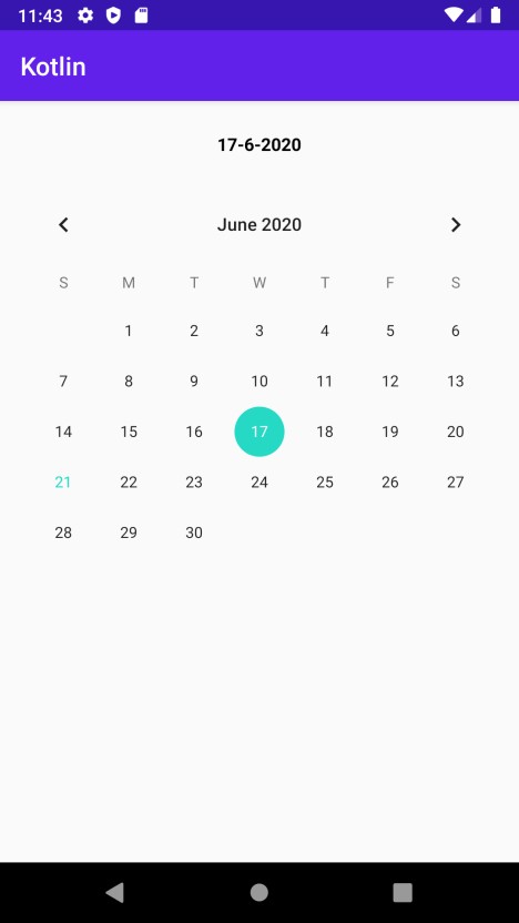 Làm thế nào để sử dụng Tiện ích Lịch bằng lớp CalendarView trong Ứng dụng Android bằng Kotlin? 