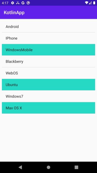 Làm cách nào để thay đổi màu nền của các mục ListView trên Android bằng Kotlin? 