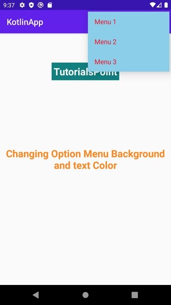 Làm cách nào để thay đổi màu văn bản của mục Menu trong Android bằng Kotlin? 